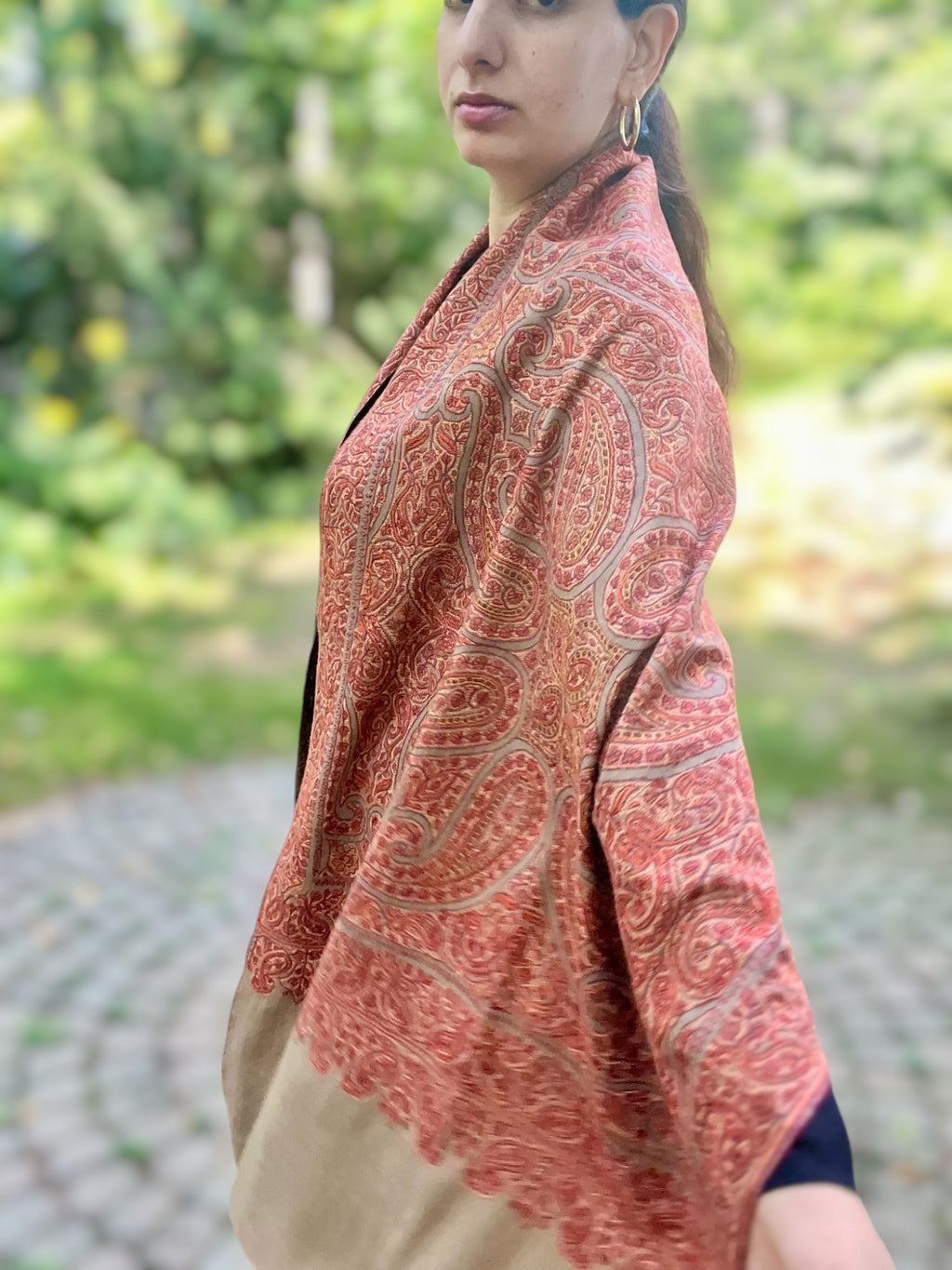 Limited Edition Beige Hand Embroidered Wool Shawl