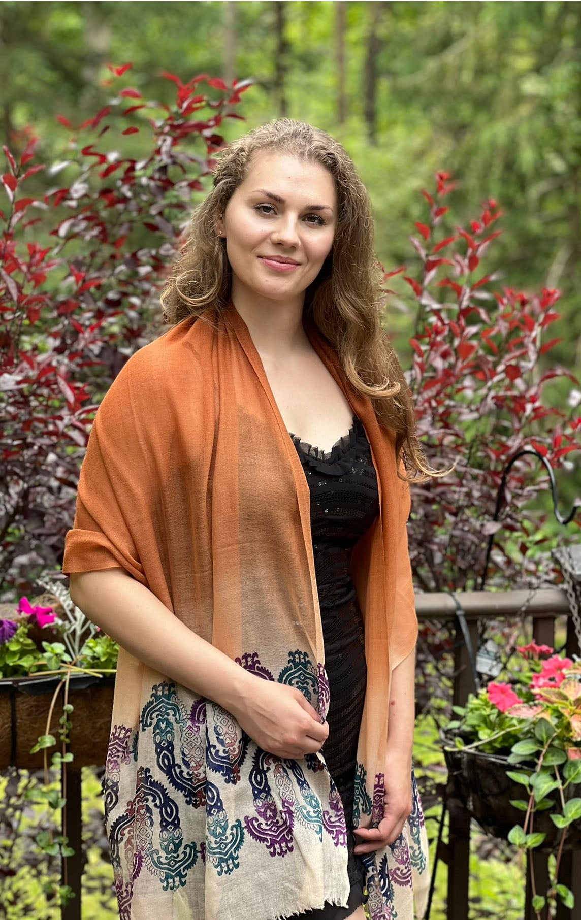 Hand Printed Rust Screen Print Scarf