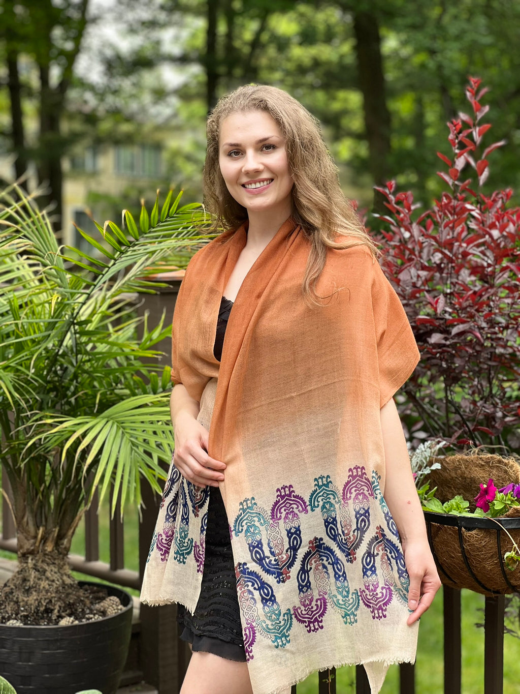 Hand Printed Rust Screen Print Scarf