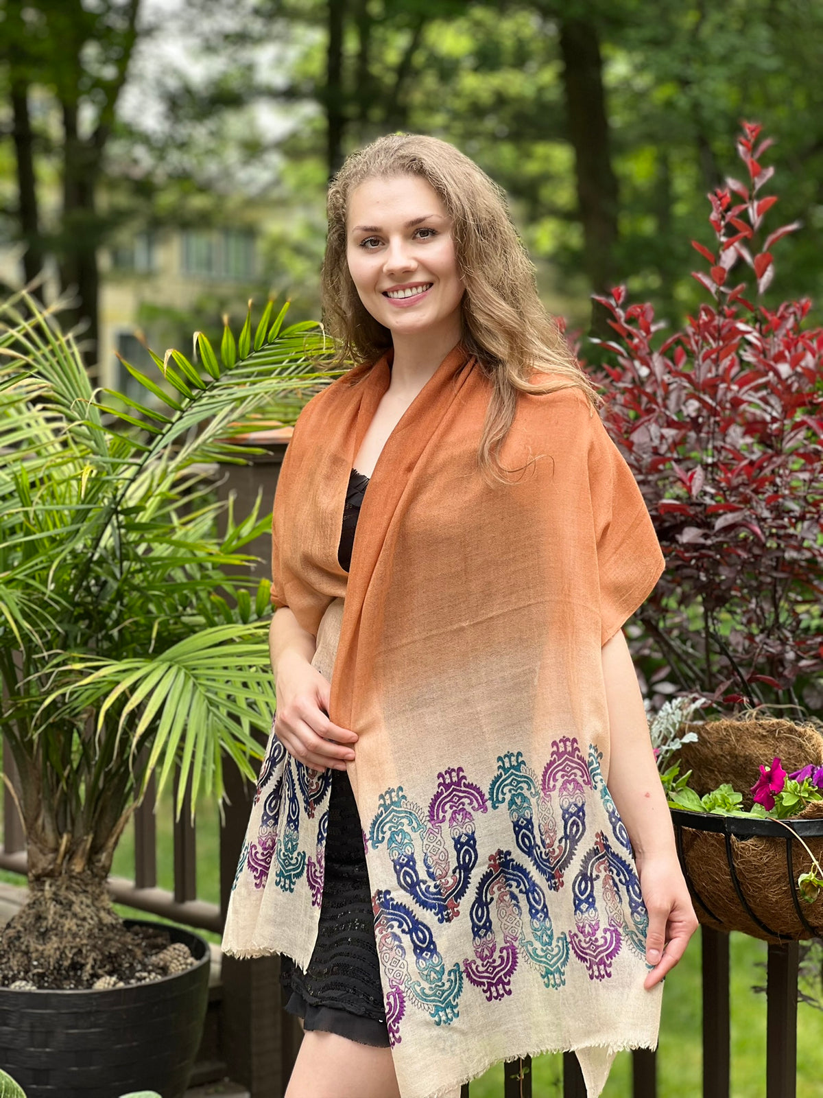 Hand Printed Rust Screen Print Scarf