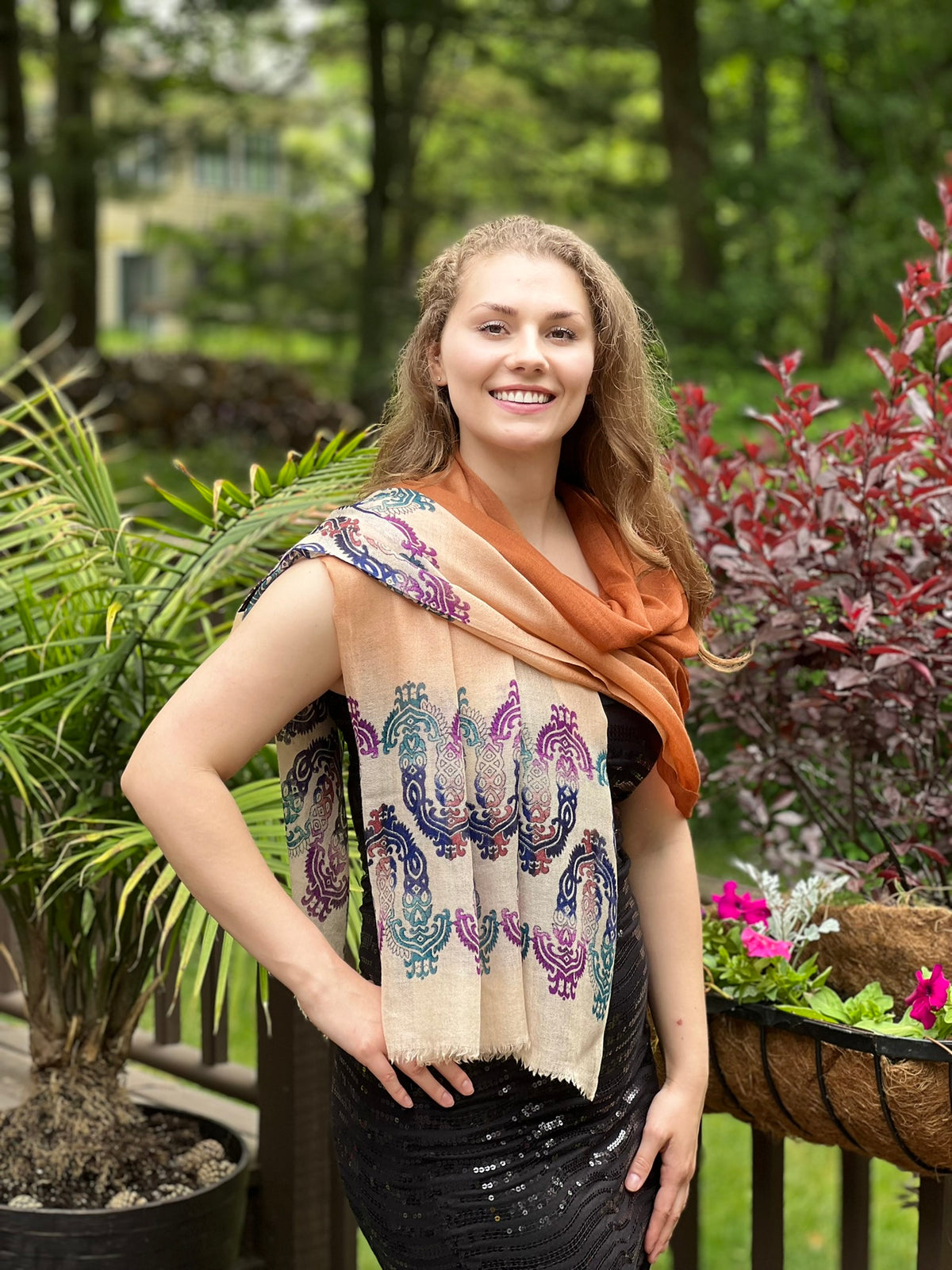 Hand Printed Rust Screen Print Scarf