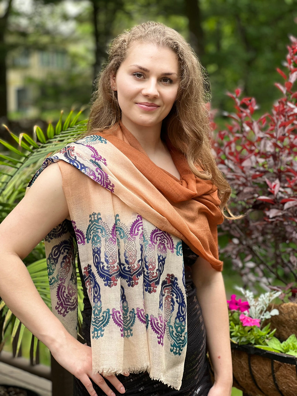 Hand Printed Rust Screen Print Scarf
