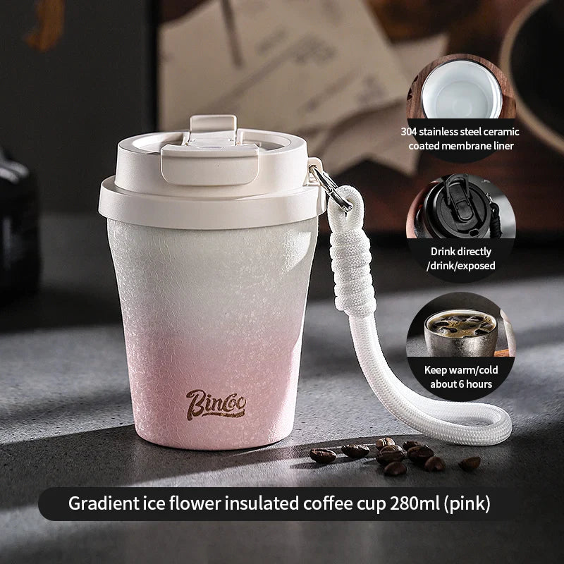 Bincoo 280ml Double Wall Ceramic Lined Travel Mug Car