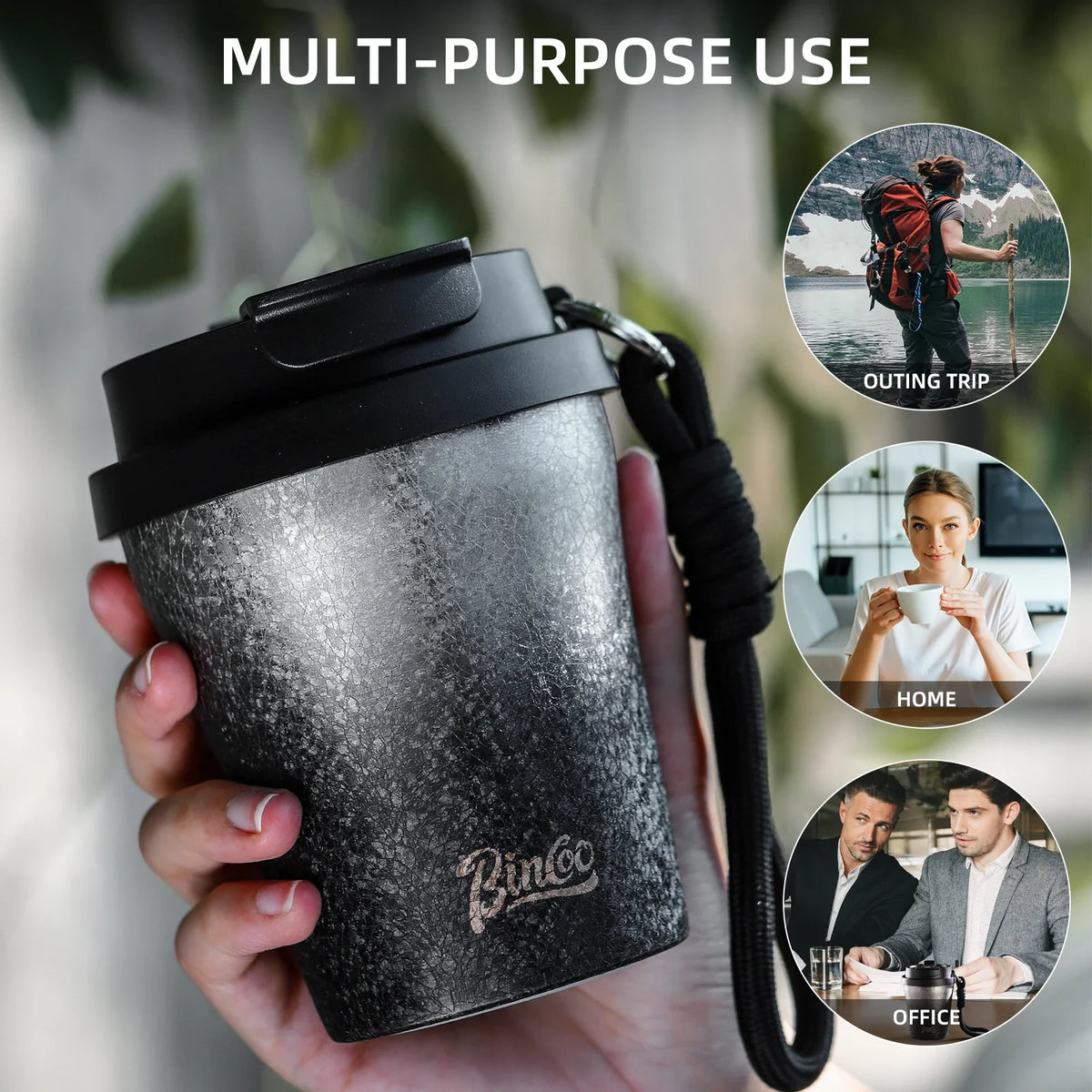 Bincoo 280ml Double Wall Ceramic Lined Travel Mug Car