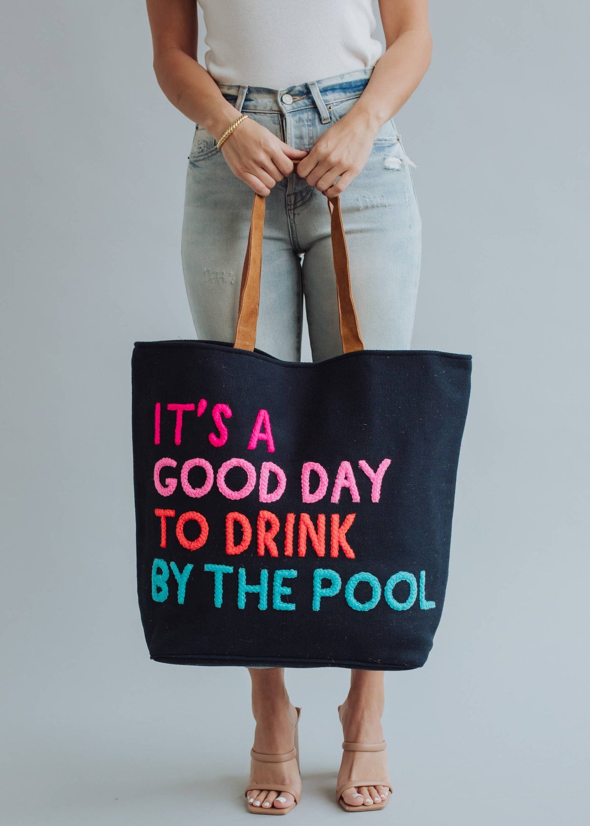 Poolside Bliss Woven Cotton Tote - Navy